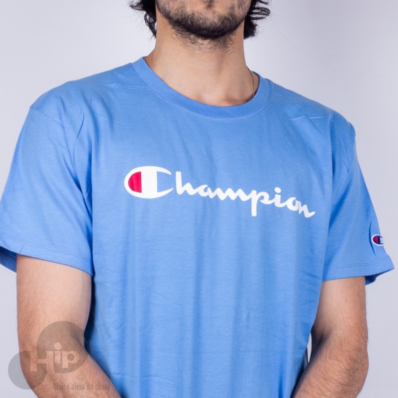 Camiseta Champion Logo Manuscrito Azul Claro